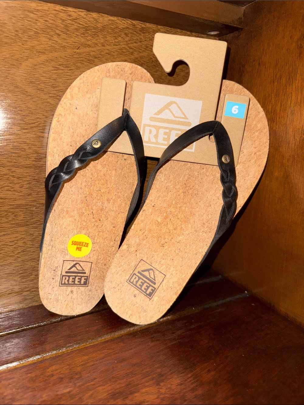 Reef Black Braided-Strap Cork-Style Flip Flops